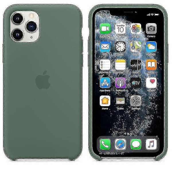 Apple Silikon Mikrofiber Skyddande Skal för Iphone 11 Pro - Tallgrön