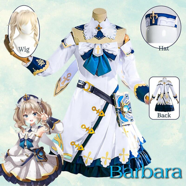 Genshin Impact Barbara Cosplay Kostym Uniform Peruk Anime Halloween kostymer för kvinnor spel M