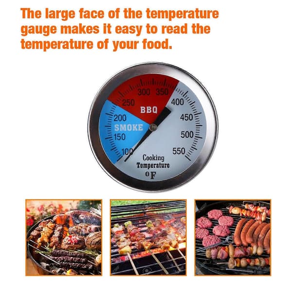 Lettlest BBQ Termometer Måler Rask Respons Rustfritt Stål 3 Fargekodede Soner Grill Temperaturmåler for Røyker Mengxi