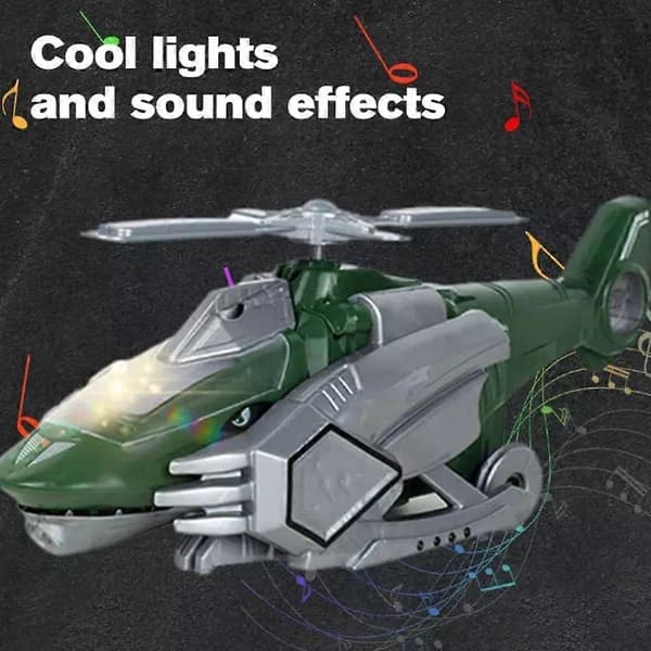 LED Transformerende Dinosaur Helikopter Leke, Automatiske Transformerende Biler Med Musikk blue Transformational fighter