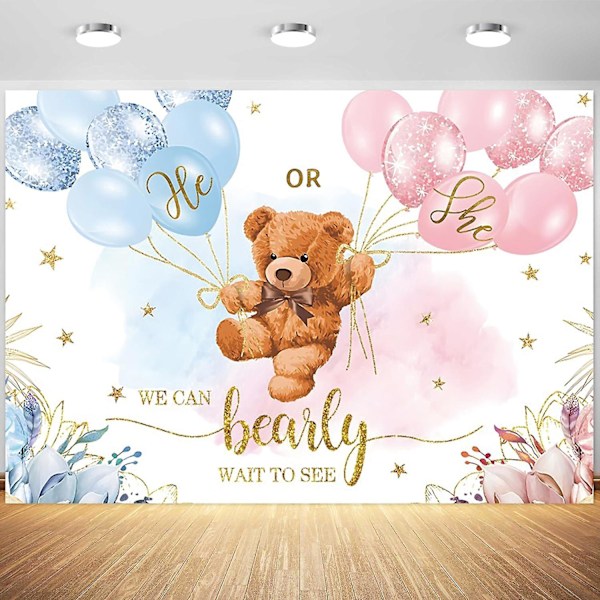7x5ft Gender Reveal Baggrund Baby Bjørn Dreng eller Pige Fotografi Baggrund Baby Shower Party Blå og Pink Banner Dekorationer Forsyninger Fotoboks Rekvisit