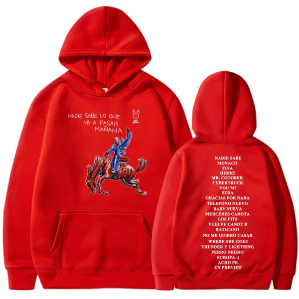 Nytt Bad Bunny nytt album Nadie Sabe Lo Que Va a Pasar Manana sweatshirt perifer hoodie red XS