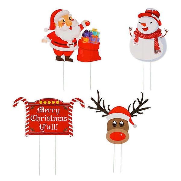 4 st Jul-tema Gräsmattspinnar Snögubbe Tomte Älg Trädgård Gård Dekor Skylt