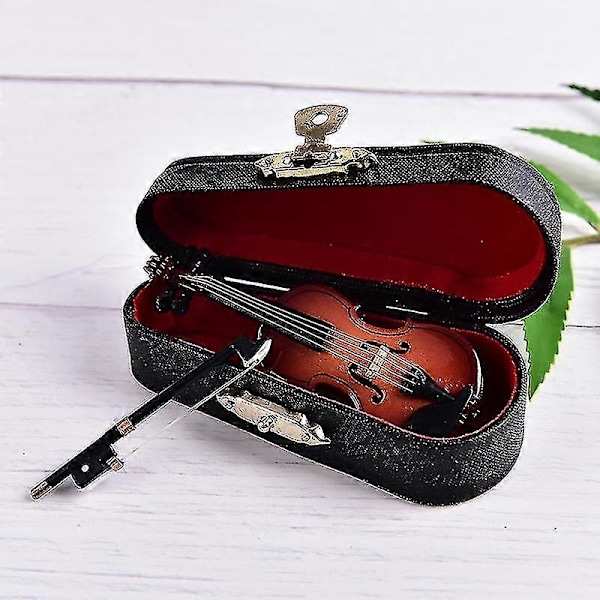 Mini Viulu Pienoiskoossa Musiikki-instrumentti Puinen Malli Telineellä Ja Kotelolla_om