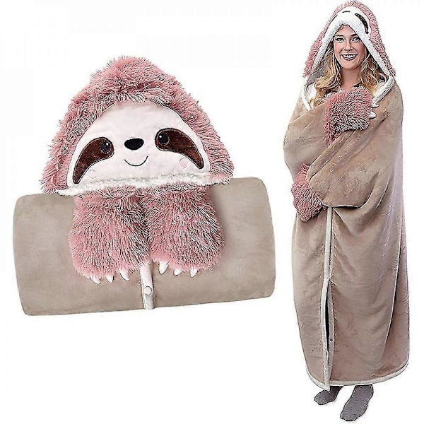 Sloth Bærbar Hætteplaid Blød Sød Varm Fluffy Sloth Hætteplaid Gaver Til Kvinder XRH