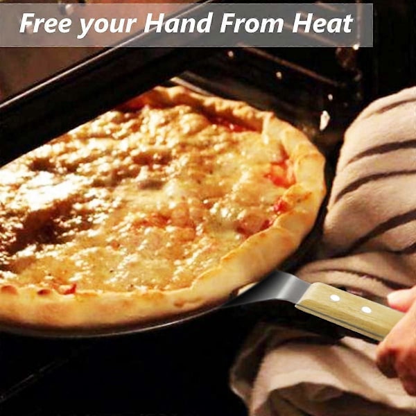 3 stk. pizzakutter, pizzaspade, kakespade i rustfritt stål med trehåndtak, ideell for pai, pizza eller kake