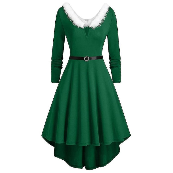 Jul Kvinnor Jultomte Kostym Midi Skater Dress Xmas Fancy Dress Green S