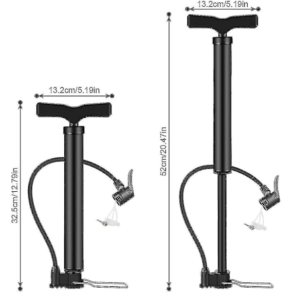 Bærbar gulvpumpe med automatisk reverserende Presta- og Schrader-ventiler, 120psi høytrykks sykkelpumpe, aluminium luftpumpe, multifunksjonell ballnål