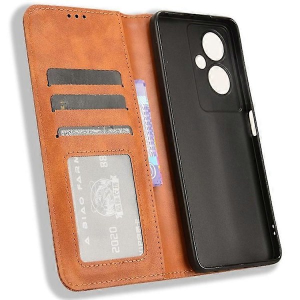 Kompatibelt Skal för Oppo A79 5G / A2 5G Retro PU Läder Magnetisk Självstängande Plånboksfodral Brown