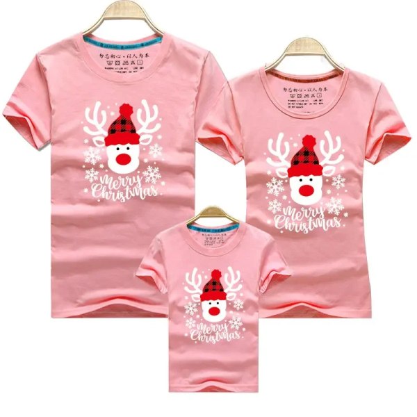 Joulu T-paita 3-osainen set Jouluperheen yhteensopivuus T-paita puuvilla äiti-tytär isä poika toppi T-paita joululahja pink Dad 2XL