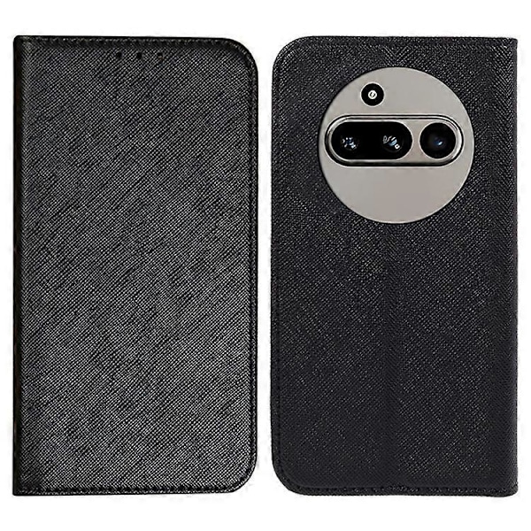 Kompatibelt Skal för Nothing Phone (3a) Fodral Korsstruktur Läder Telefonskydd Dold Magnetisk Black
