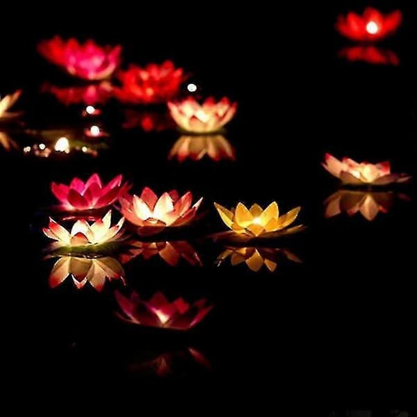 10 stk. 18 cm kunstig lotusblomst lys, flydende lotus til dammen