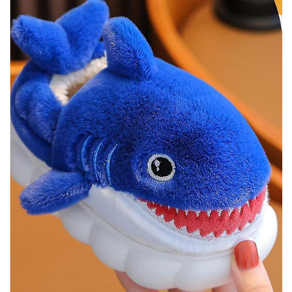 Shark Tofflor Halksäkra inomhus bomullsvadderade skor Mjuka vinter bomullsvadderade skor flickor och pojkar bomull vadderade skor Ny stil som en present till barnet Cyan blue 40-41