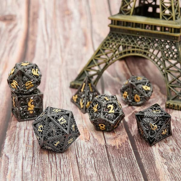 Metal Terningesæt Hul Polyhedral Blæksprutte Metal Terninger til Bordspil