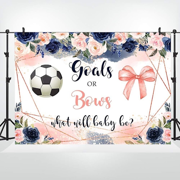 Fotboll Kön Avslöjande Mål Eller Rosetter Baby Shower Bakgrund Blommor Blå Eller Rosa Pojke Eller Flicka Han Eller Hon Blommig Fotboll Avslöjande Bakgrund Party Dekorationer S