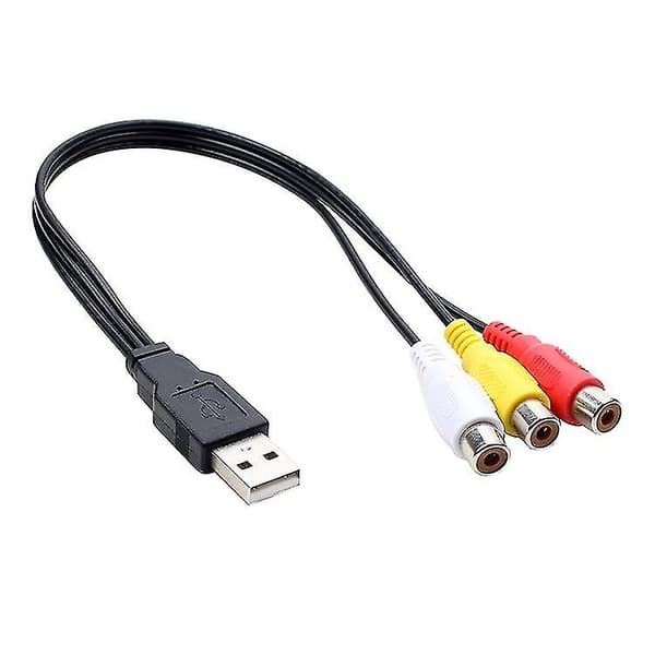 USB Hann til 3RCA Hann Datakabel USB til Audio/Video Kabel TV Boks Dekoder DVD TV Tilkoblingskabel Svart 1 stk