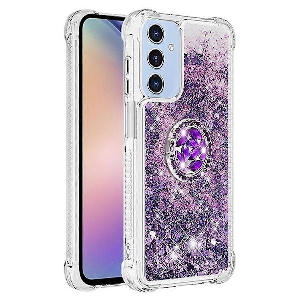 YB Quicksand Series-7 Kompatibelt Skal För Samsung Galaxy A15 5G Fodral Flytande Glitter Paljetter TPU Ställ Telefonskydd DarkPurple