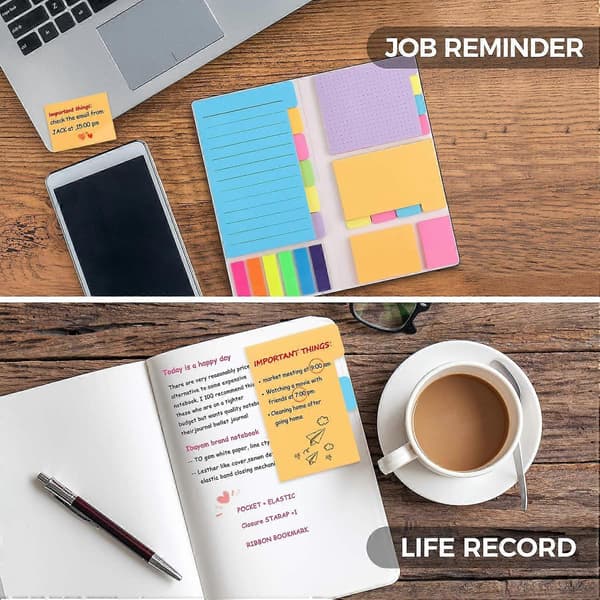 Sticky Notes Sæt Inddelere Selvklæbende Notesblokke Bundter med Bogmærkeindeks 8\" x 4\".