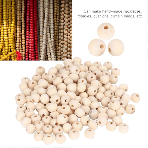 5 poser træperler runde håndlavede DIY ubehandlede håndværksartikler 4 mm/6 mm/8 mm/10 mm (Naturfarve 10 mm 100 stk)