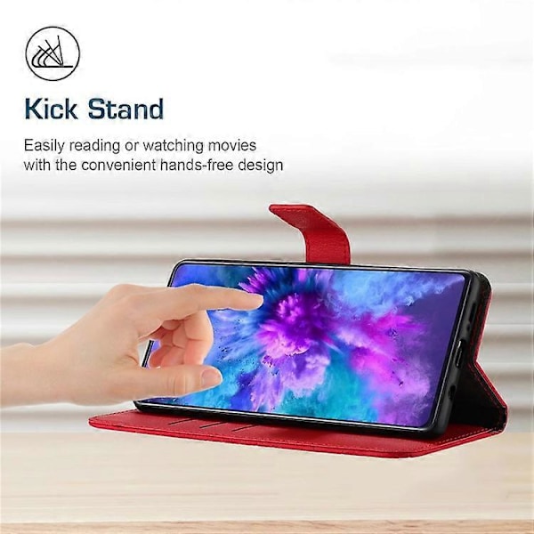 HT06 Kompatibelt Fodral För Oppo A60 PU Läder Rombmönster Ställfunktion Telefonskal Red