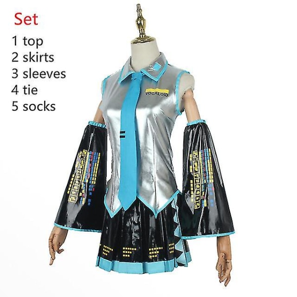 Uusi Trend Miku Cosplay -asu midi-mekolla ja peruukilla naisille/miehille 3 L