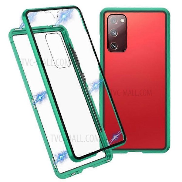 Kompatibel med Samsung Galaxy S20 FE 4G / 5G / S20 Lite / S20 FE 2022 dobbeltsidet hærdet glas + magnetisk metalramme telefoncover Green