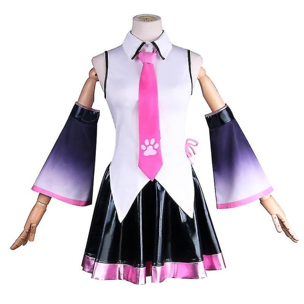 Uusi trendi Uusi Vocaloid Miku Pink Cosplay-asu Japani Midi-mekko Aloittelija Tulevaisuuden Miku Cosplay Peruukki Halloween Naisten Puku SET M