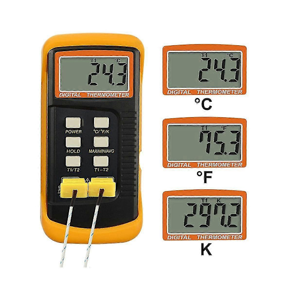 Digital K-typ Termokopplings Termometer (-50-1300c) Med Dubbla Kanaler 4 Sondes Handhållen Hög Temperatur
