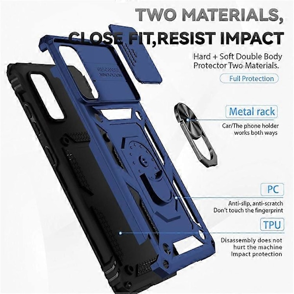 Metallring Stöd Fodral Kompatibelt För Samsung Galaxy S20 4G / 5G, Skjutbart Kameraskydd PC + TPU Dubbla Lager Telefonskal Blue