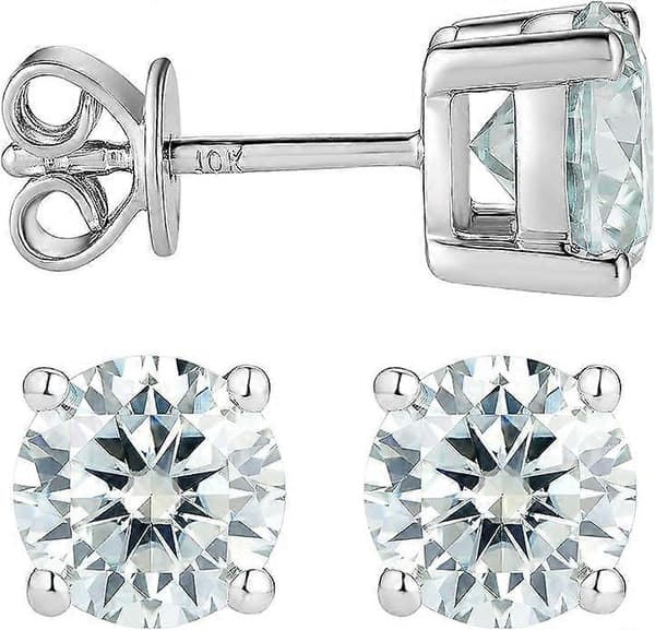 2CTW 6.5MM Lab-dyrket Moissanite Øredobber Platinabelagt Sølv Push Back for Kvinner