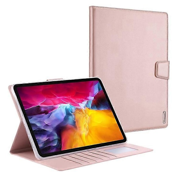 HANMAN Mill Series Kompatibel med iPad Pro 11-tum (2018) / (2020) / (2021) / iPad Air (2020) / (2022) Stöttåligt PU Läderfodral PinkGold
