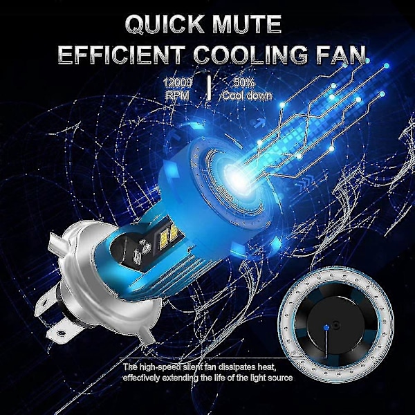H4 Hs1 LED-moottoripyörän etuvalon polttimo sinisellä enkelillä 9003 Hs1 korkea/matala LED-etuvalo 12v 2600lm H4 halogeenilamppu korvaava valkoinen 6000k (pakkaus 1