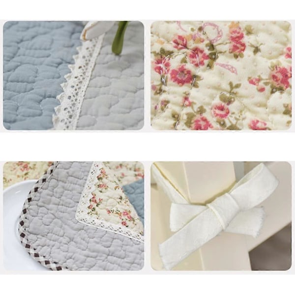 Firkantede bomulds sædehynder med bindebånd, blomstret patchwork sædehynde i landlig stil, åndbar skridsikker siddehynde til køkken, spisestue, kontor, 2 stk.