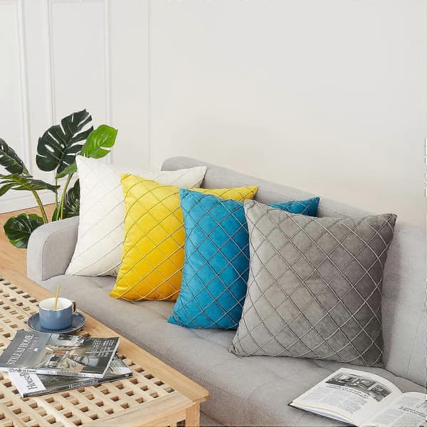 Dekorative pudebetræk, ternet, geometrisk jacquard, broderede pudebetræk til sofa, soveværelse, 45 x 45 cm