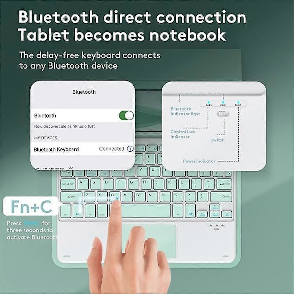 TP-1099 Kompatibelt för iPad 10.9 (2022) Trådlöst tangentbordsfodral med mus, PU Läder Folio Flip Omslag Bluetooth Tangentbordsfodral Green