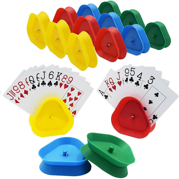 Pelikorttien kädessä pidettävä alusta, kolmionmuotoinen handsfree-pokeripidike, 4 väriä, 16 kpl:n setti