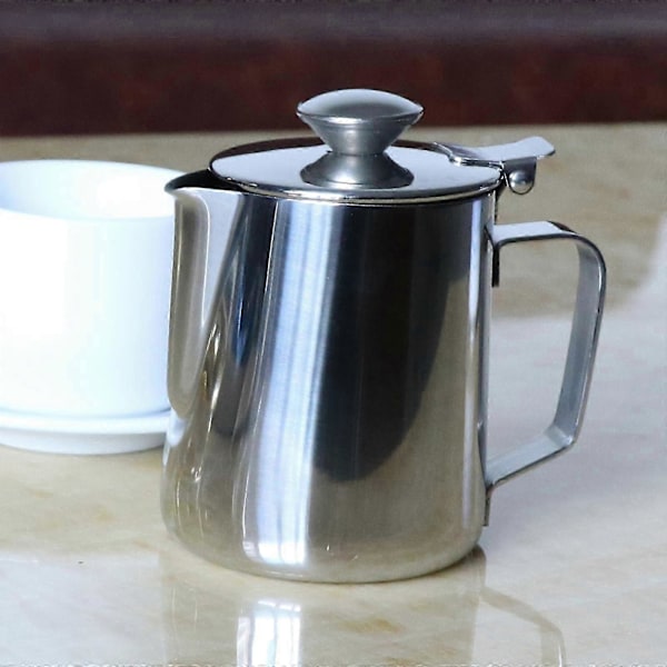 Rustfri Stål Kaffekande Craft Latte Mælkeskumningskande med Låg 350ml