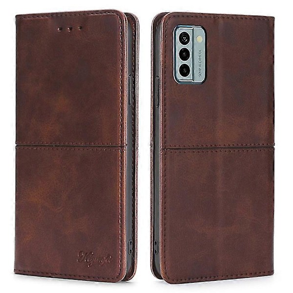 Kompatibelt för Nokia G22 Anti-fingeravtryck Telefonskal Nötskinn Textur PU Läderfodral Ställ Kortplats Skydd DarkBrown