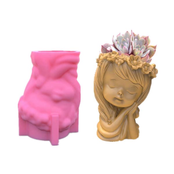 Krans Pige Blomsterpotte Epoxy Resin Form Lys Beton Gips Silikoneform