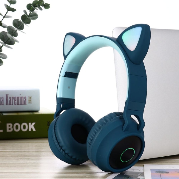 Trådløse Bluetooth børnehovedtelefoner, Cat Ear Bluetooth trådløse/kablede hovedtelefoner ,led Light Up Børne trådløse hovedtelefoner over øret med mikrofon Blue