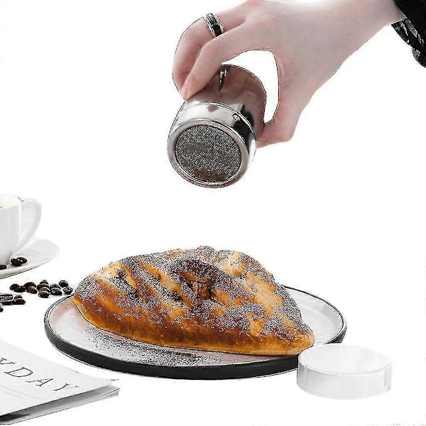 2 kpl Ruostumattomasta teräksestä valmistettuja suklaasirottimia, jauhettimia, ripotteita, tomusokeri-, kaakao-, jauho- ja kahvisihvilöitä A yu
