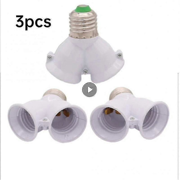 3 stk 2-i-1 dobbel E27 sokkelbaseforlenger splitteromformerplugg halogen-B2