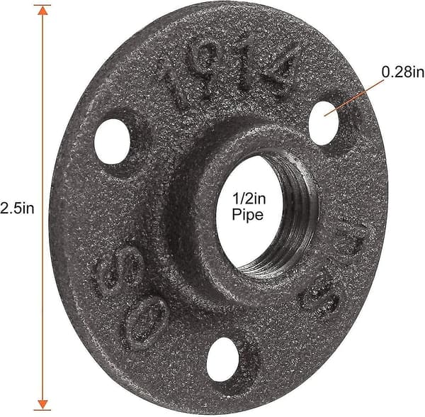10 stk. 1/2\" gulvflanger, gevindflangede flanger af sort støbejern, spinde, 3 huller til industri