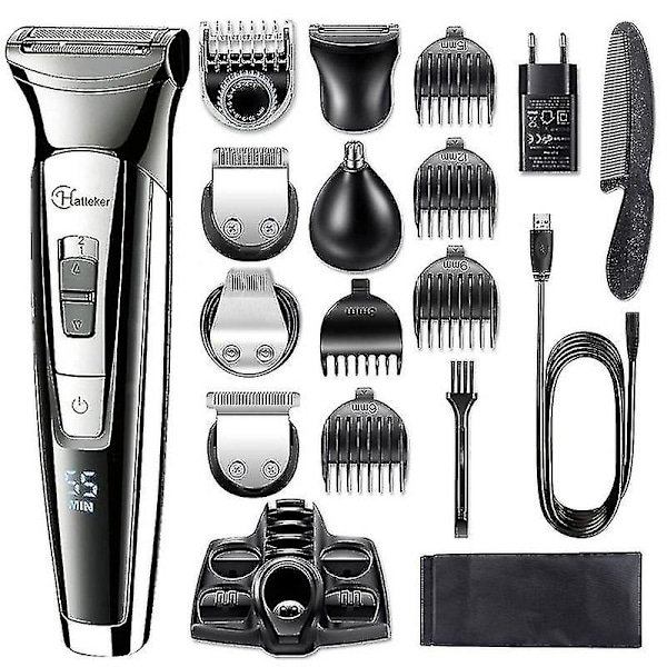 Elektrisk barbermaskin for menn, 17 deler, skjønnhetssett, kropp, skjegg og hår barberingsmaskin, oppladbar, 100-240 volt