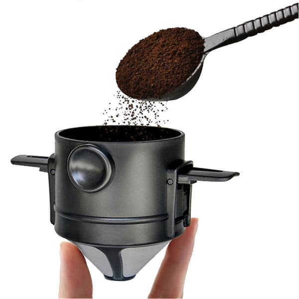 Sammenleggbart kaffefilter i rustfritt stål, kompatibelt med alle kopper.
