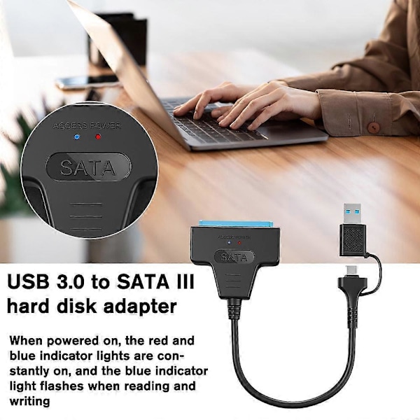 USB 3.0 til 2.5\" SATA III Harddisk Adapterkabel - SATA til USB3.0 Konverter