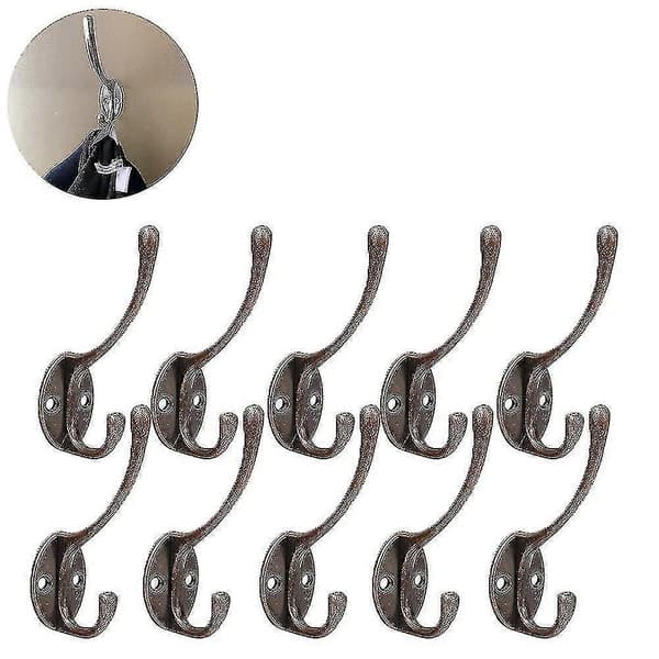 10-pack Rustika Klädkrokar Väggmonterade Kraftiga Dubbelkrokar