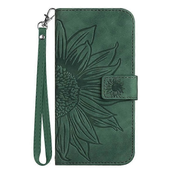 Kompatibelt för Samsung Galaxy M53 5G HT04 Skin-touch PU Läder Mobiltelefon Skydd Skal med Tryckt Solros Ställ Plånboksfodral DarkGreen