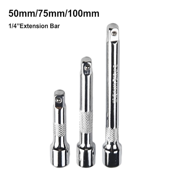 3 stk. 1/4 tommers forkrommet stålforlengerstang skralle pipe nøkkeladapter 50/75/100MM forlengerhylse nøkkel drilladapter YYR