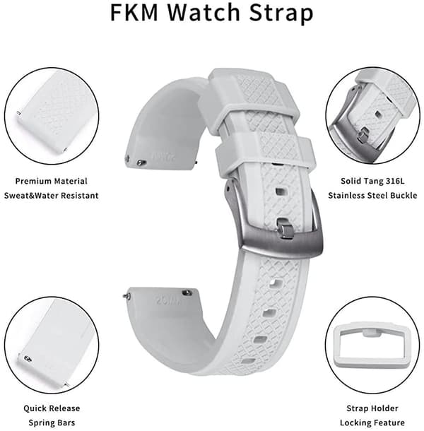 SBSGV Urremme 22mm Rustfrit Stål Spænde Quick Release Fluoro Gummi Urrem Til Mænd, Sort